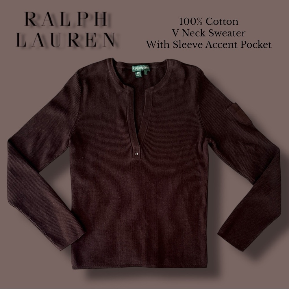Ralph‎ Lauren Brown V Neck Sweater